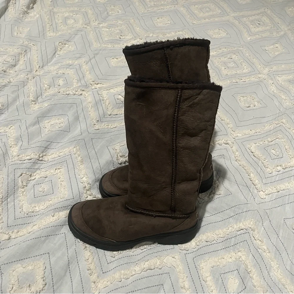 UGG Australia Ultimate Tall Braid‎ Boots – Brown Leather Shearling Lined 5